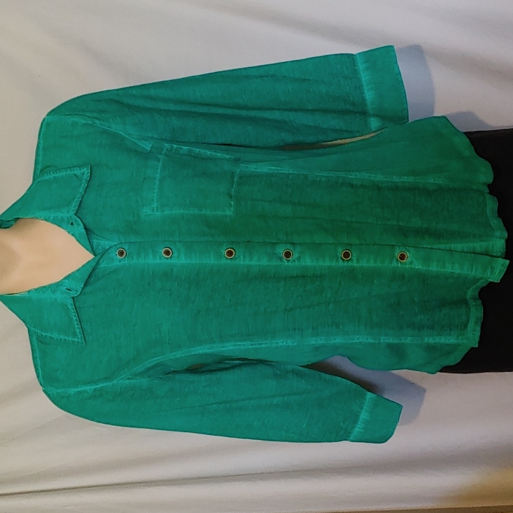 Style and co vintage wash green button-up shirt, NEW